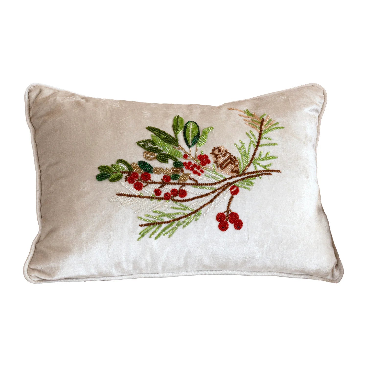 Holiday Pinecone and Holly Throw Pillow