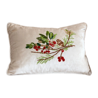 Holiday Pinecone and Holly Throw Pillow