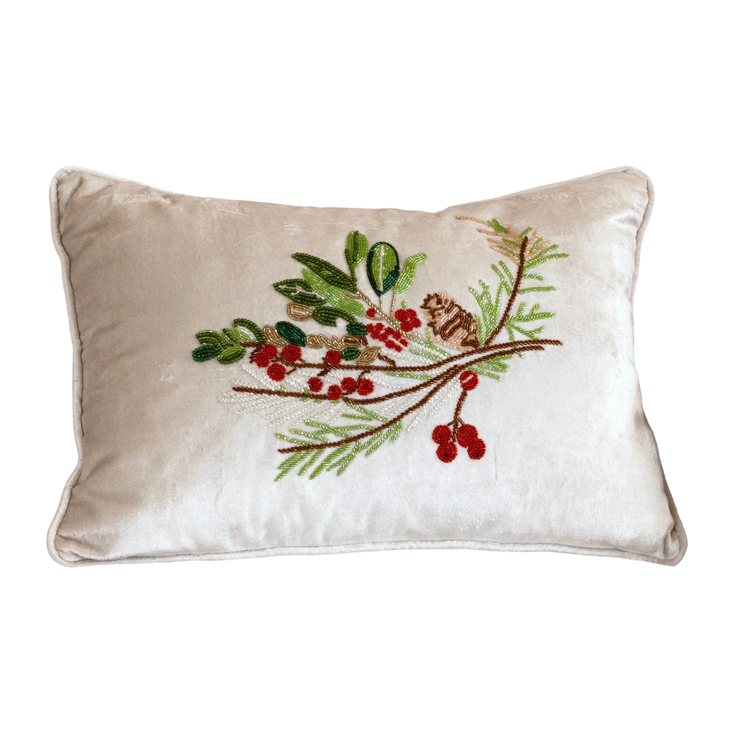 Holiday Pinecone and Holly Throw Pillow
