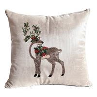 Holiday Standing Reindeer with Wreath Throw Pillow