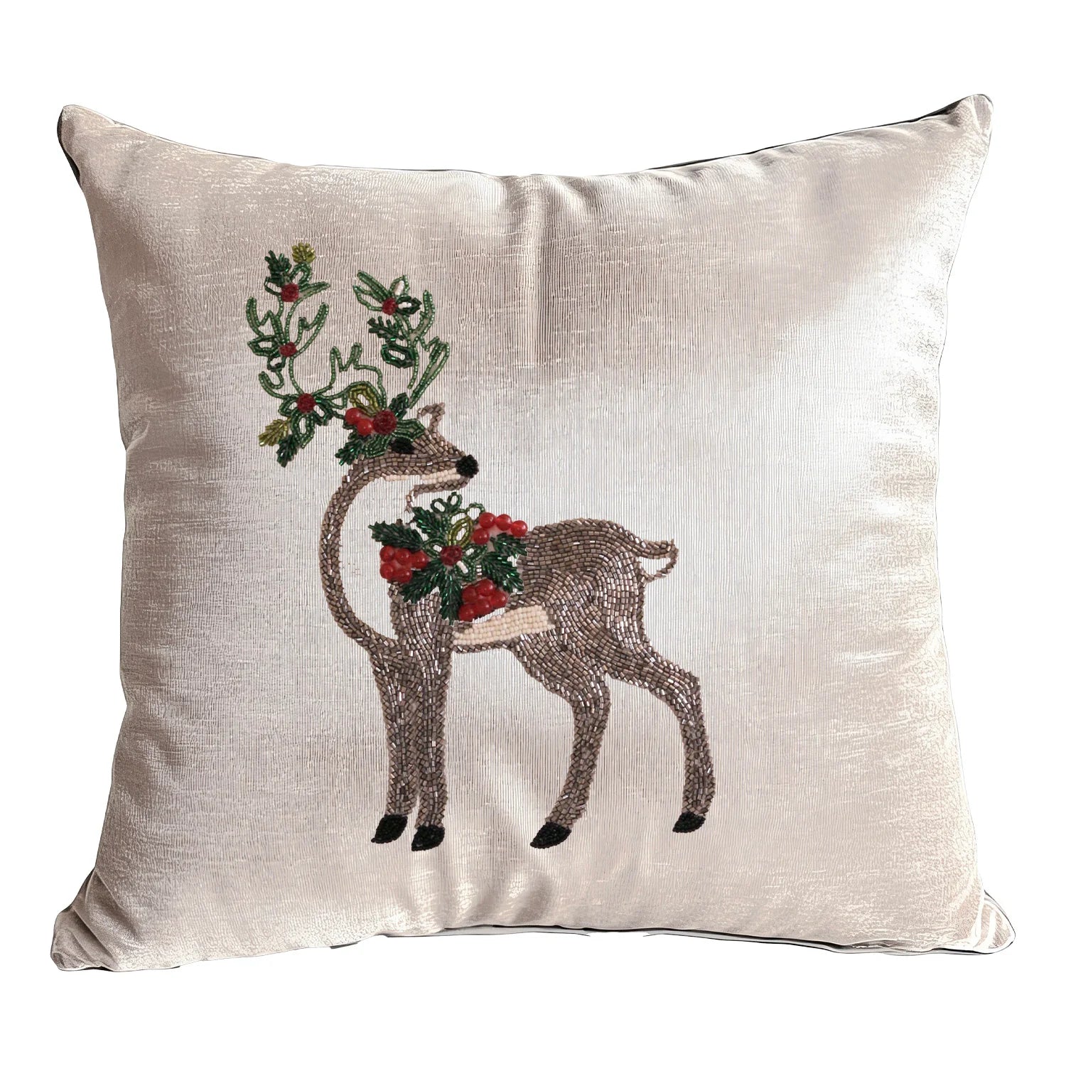 Holiday Standing Reindeer with Wreath Throw Pillow