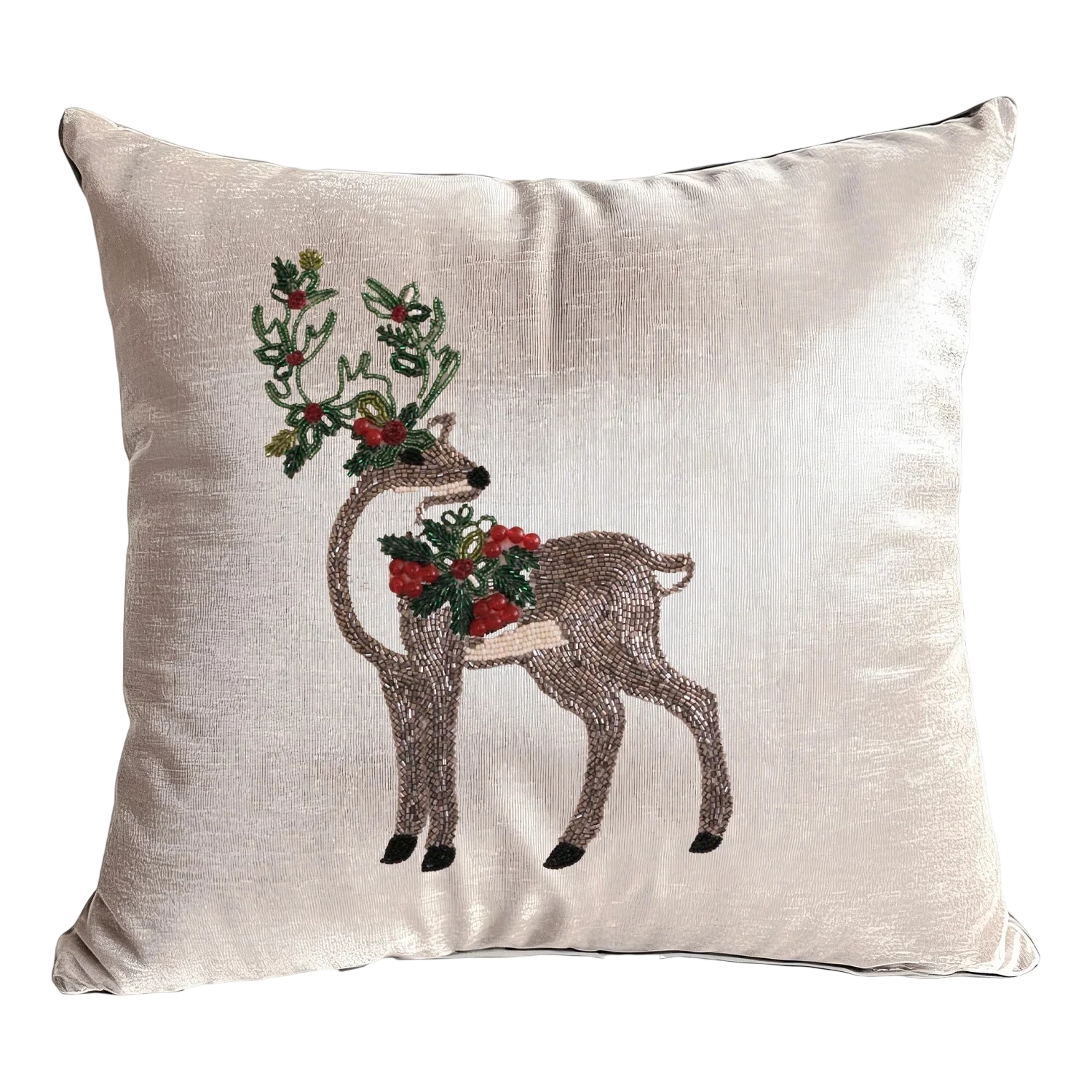 Holiday Standing Reindeer with Wreath Throw Pillow