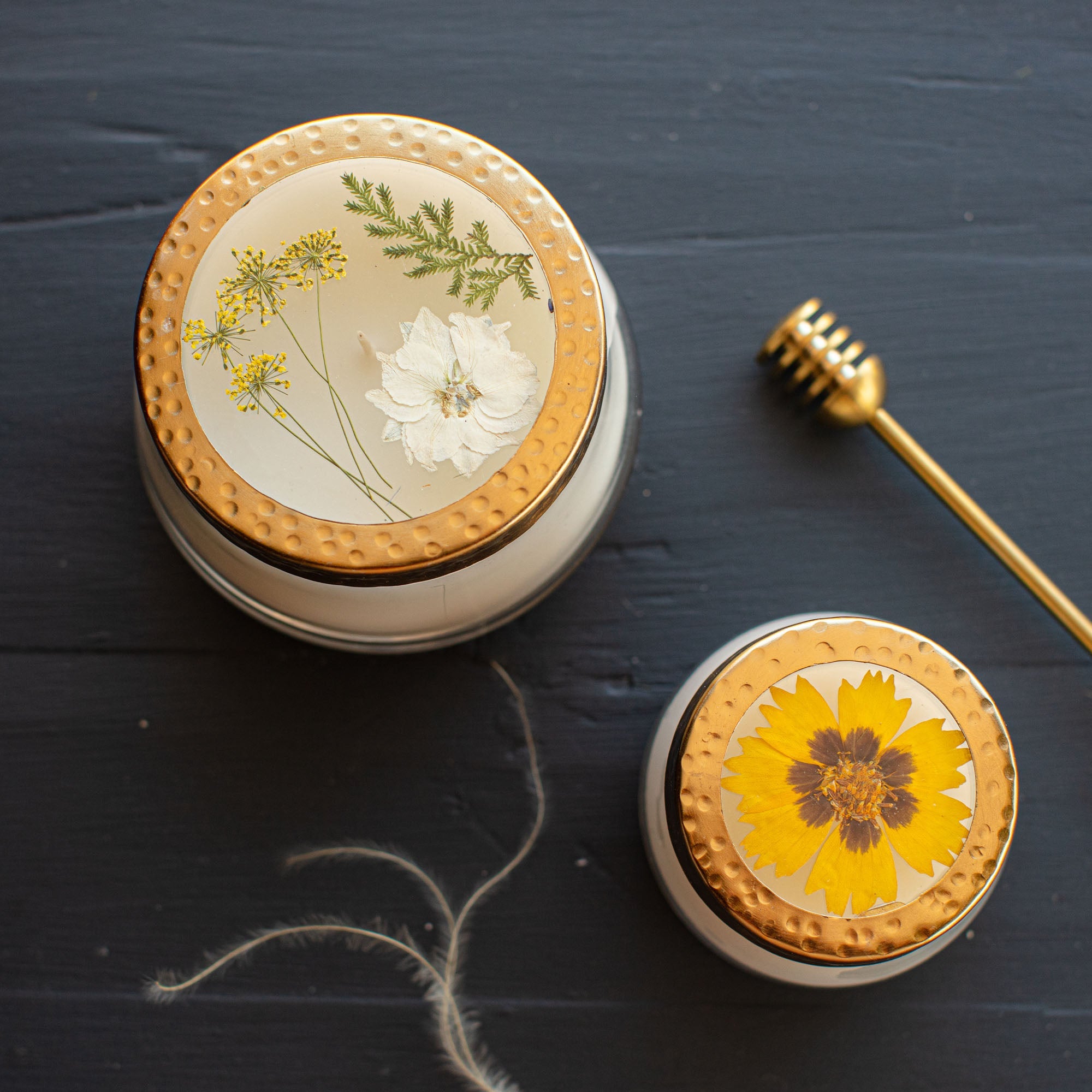 Honey Tobacco Medium Pressed Floral Candle