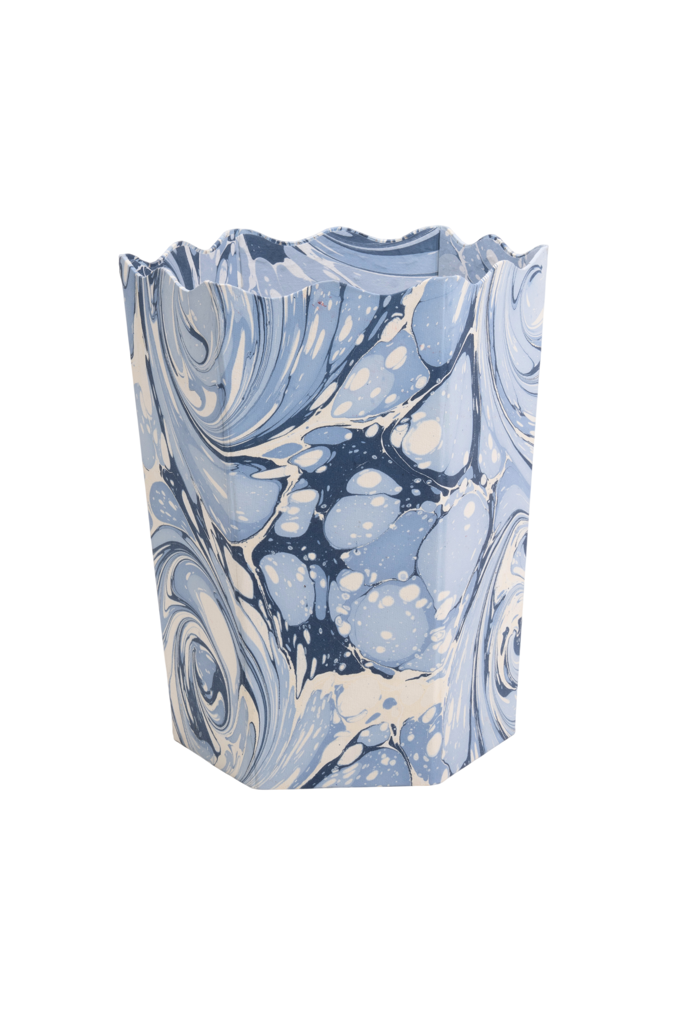 Hand-Marbled Scallop Waste Bin / Storage Bin in Ocean Wave