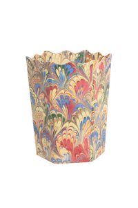 Hand-Marbled Scallop Waste Bin / Storage Bin in Multicolor