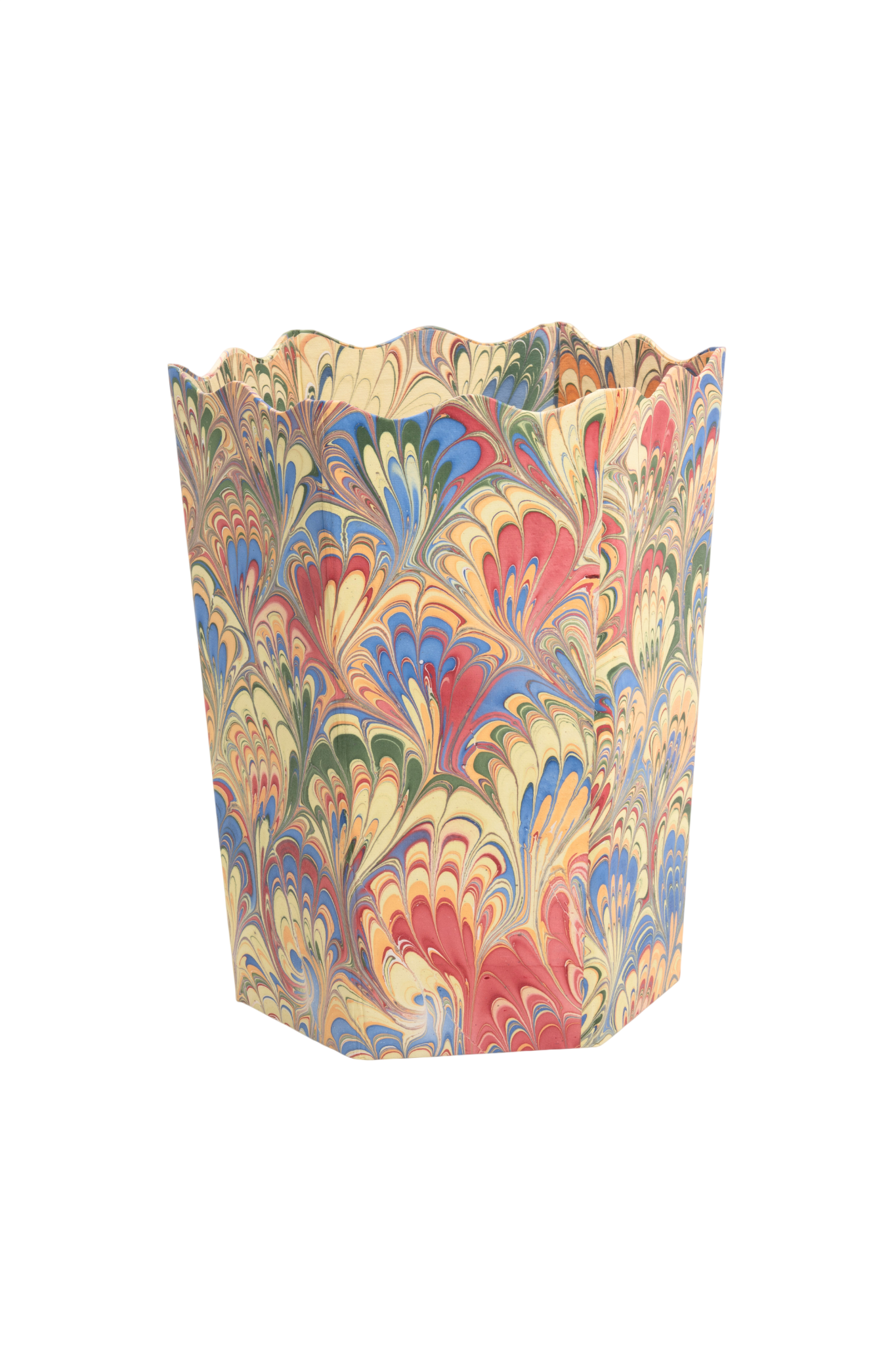 Hand-Marbled Scallop Waste Bin / Storage Bin in Multicolor