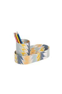 Hand-Marbled Desk Tray & Pencil Holder Organizer in Golden Blue Marbling