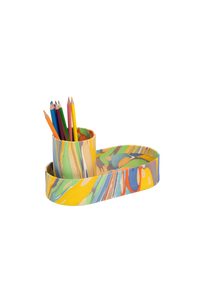 Hand-Marbled Desk Tray & Pencil Holder Organizer in Rainbow Marbling