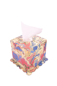 Hand-Marbled Scallop Tissue Box Cover in Multicolor