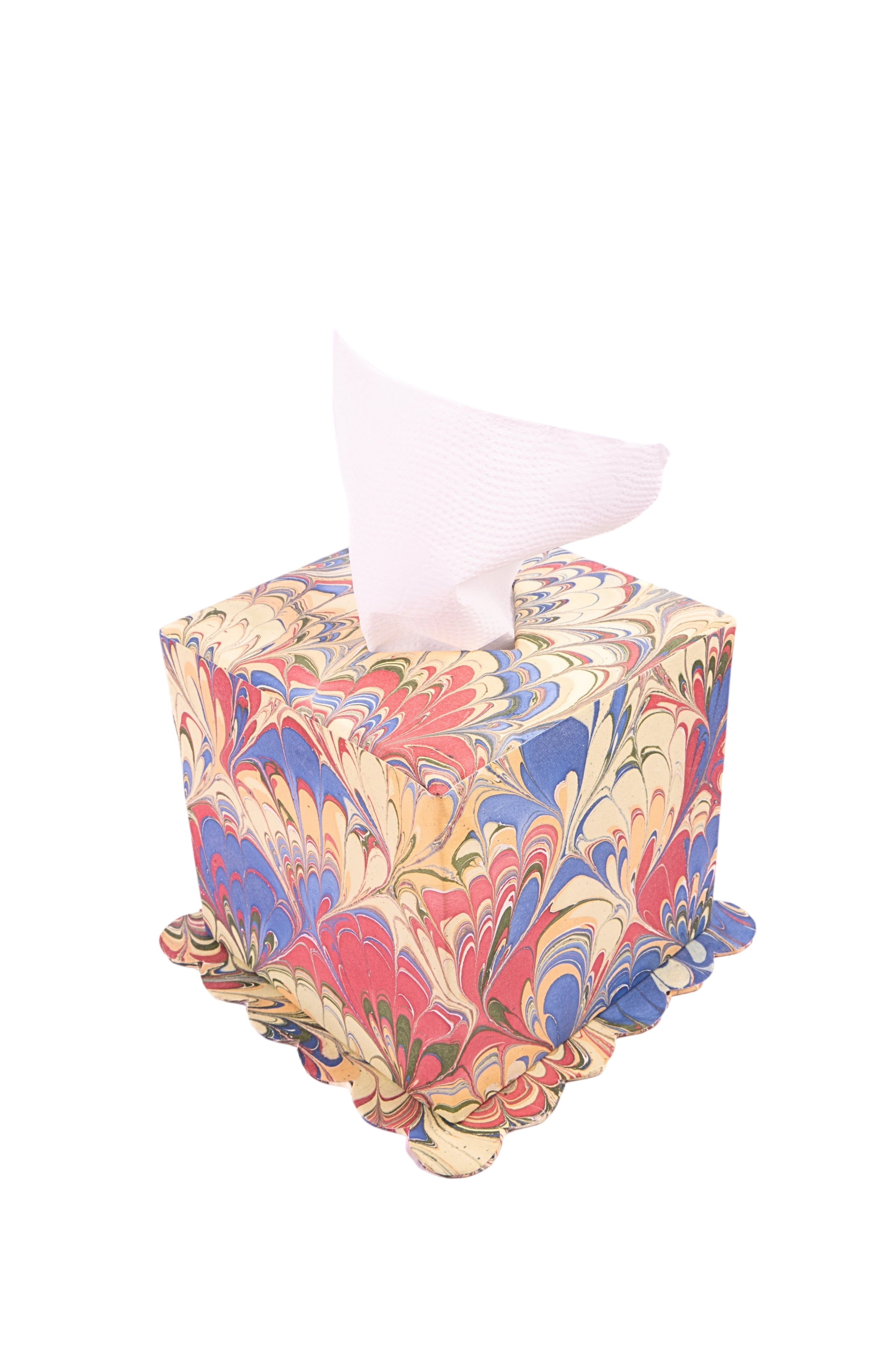 Hand-Marbled Scallop Tissue Box Cover in Multicolor