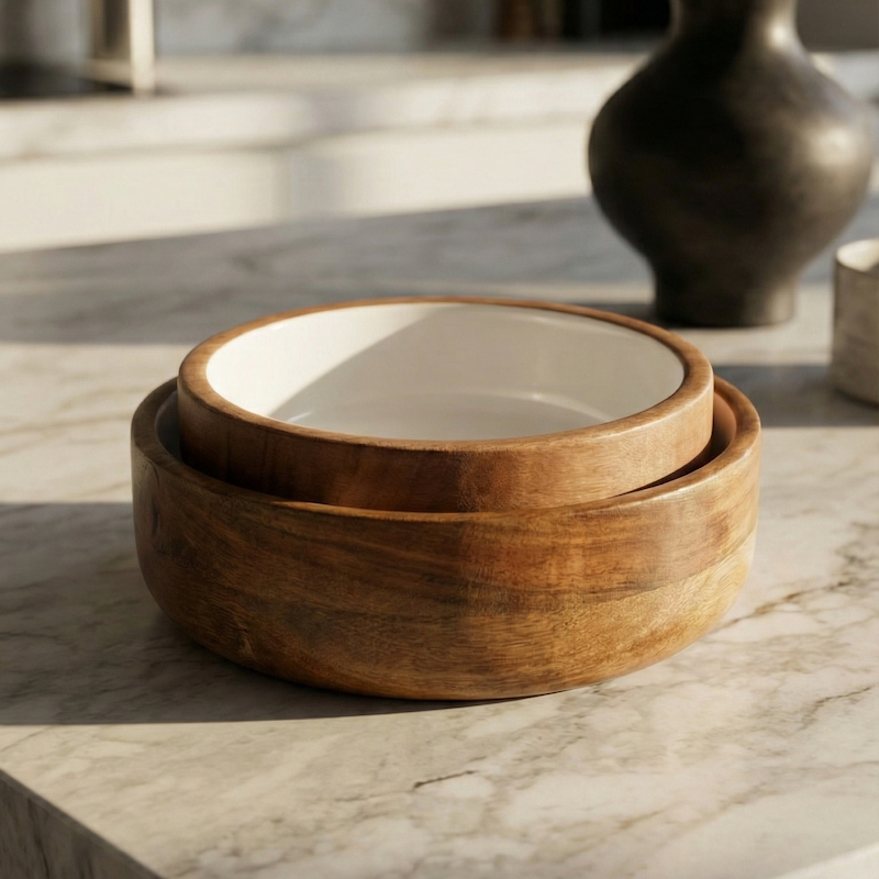 Hayes Wood + White Nesting Bowls, Set of 2