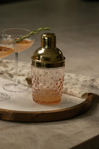 Pink + Gold Glass Hobnail Cocktail Shaker