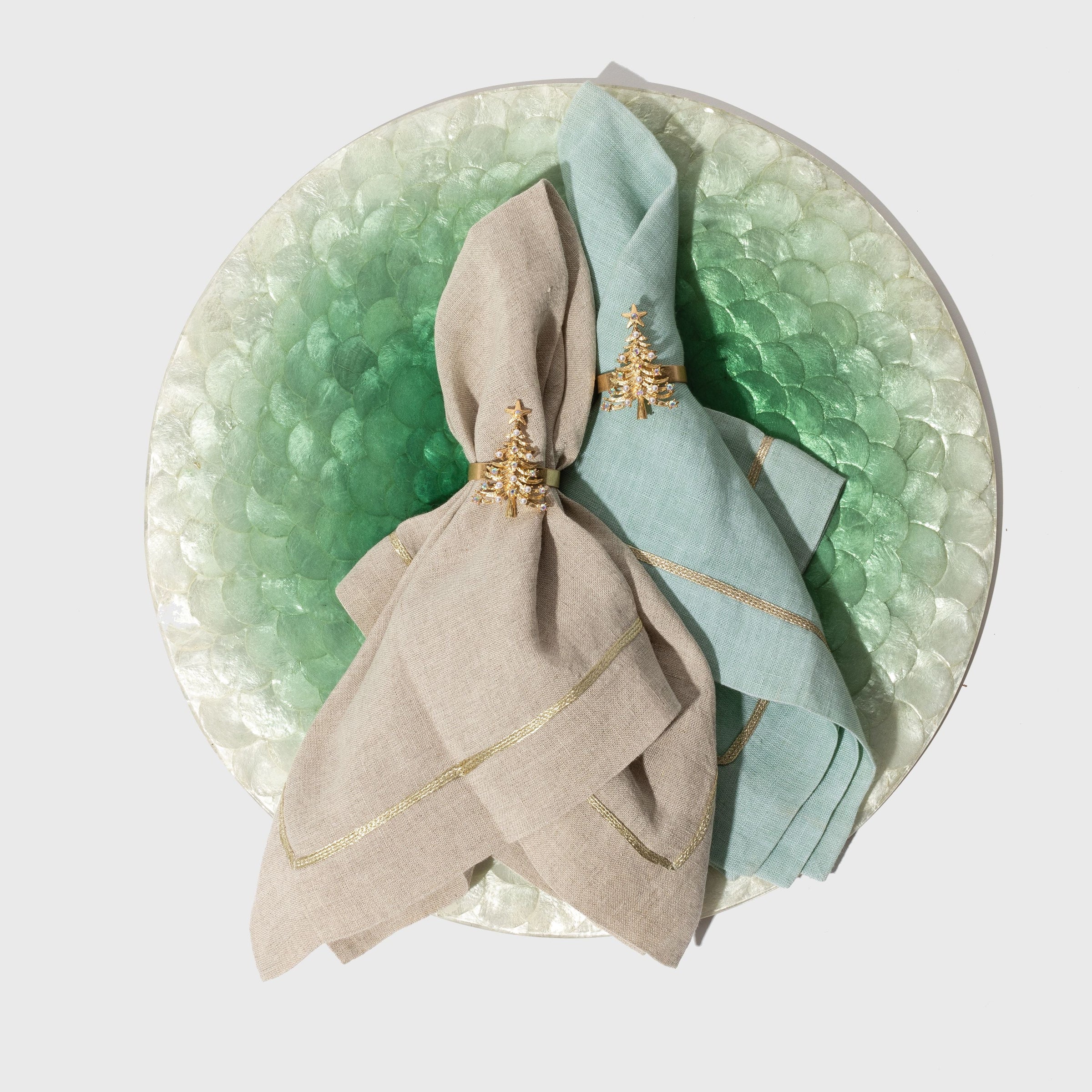 Gold Trim Dinner Napkins - Seafoam (Set of 2)