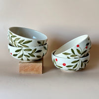 Olive Holly Leaf Bowl | Handpainted Stoneware | 2.5 x 5.5 in (Set of 2)