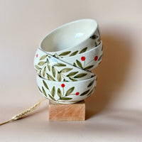 Olive Holly Leaf Bowl | Handpainted Stoneware | 2.5 x 5.5 in (Set of 2)