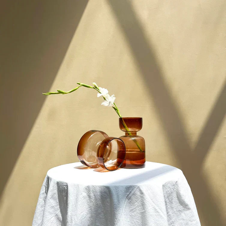 Slate Brown Vase | Handcrafted Glass | 5.90 x 5.90 x 5.51 in (Set of 2)