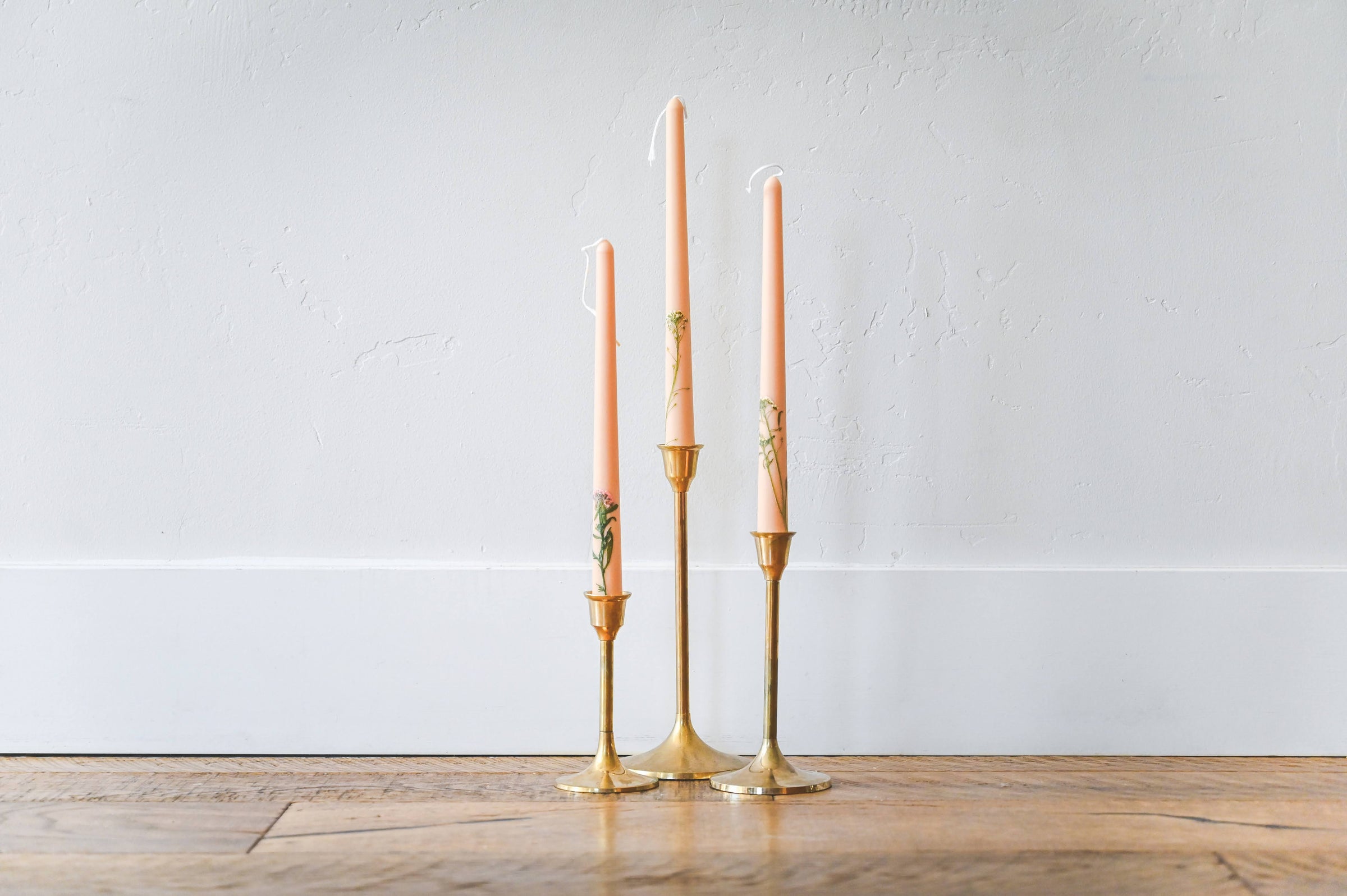 Floral Inlaid Tapered Candle in Cream - Set of 3