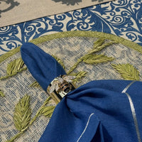 Silver Trim Dinner Napkins - Bright Blue (Set of 2)