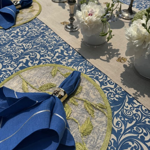 Silver Trim Dinner Napkins - Bright Blue (Set of 2)