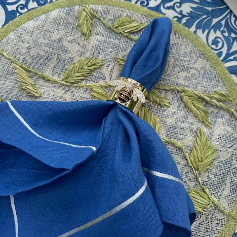 Silver Trim Dinner Napkins - Bright Blue (Set of 2)