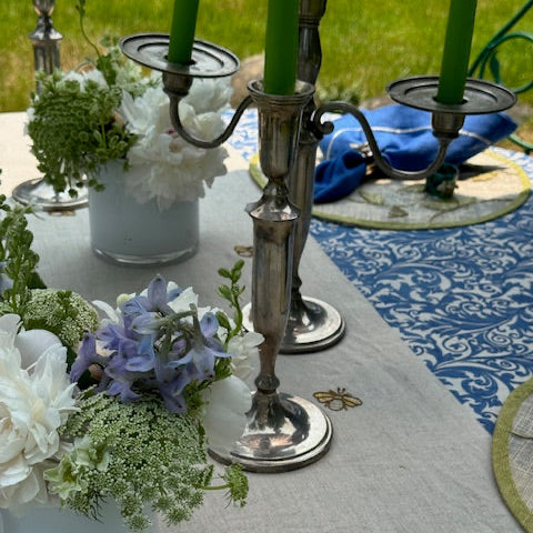 Silver Trim Dinner Napkins - Bright Blue (Set of 2)