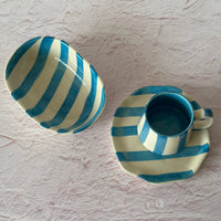 Ceramic Stripe Bowl - Aqua (Set of 2)