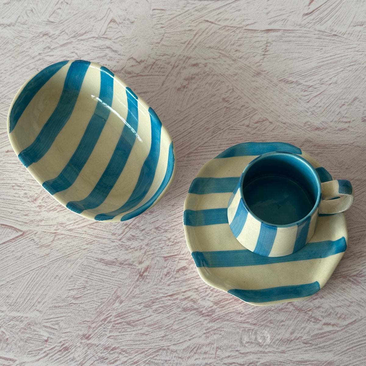 Ceramic Stripe Bowl - Aqua (Set of 2)