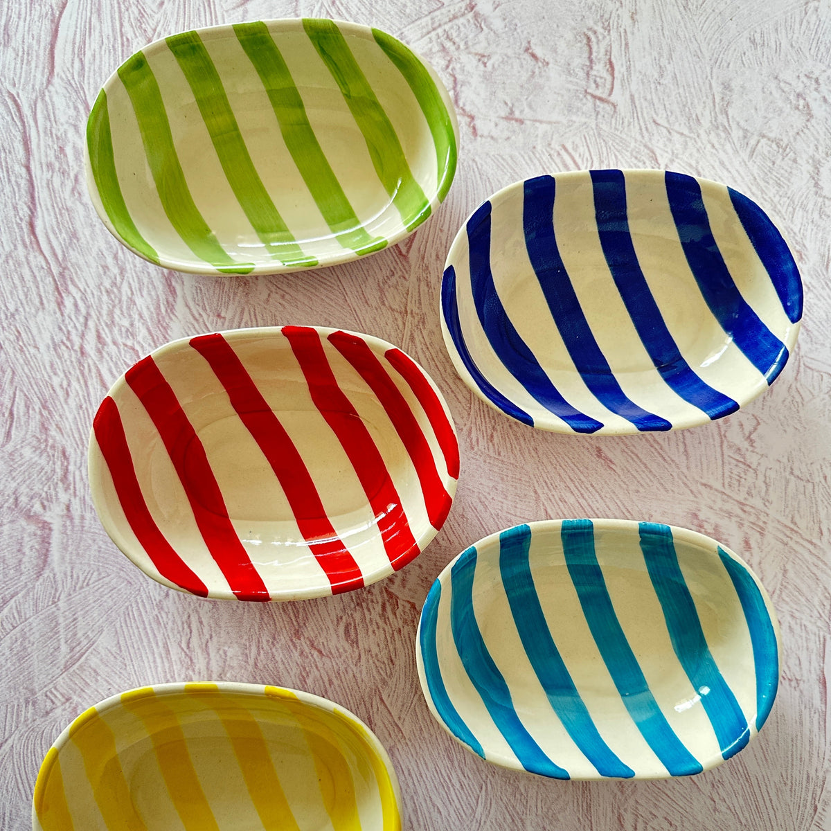 Ceramic Stripe Bowl - Aqua (Set of 2)