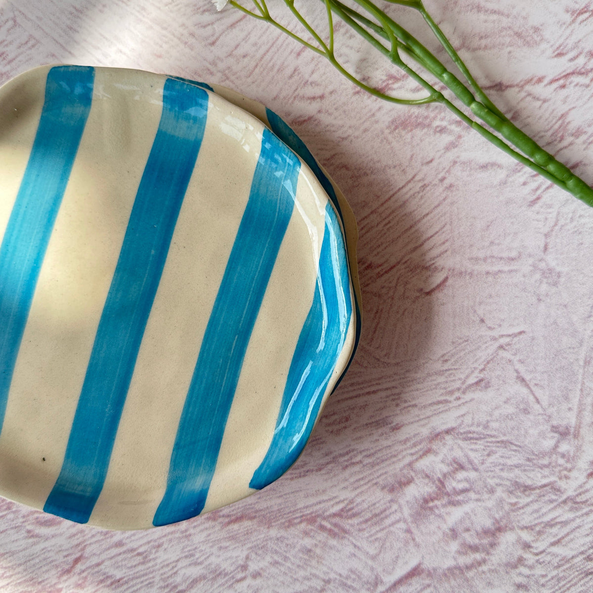 Ceramic Stripe Appetizer Plate - Aqua (Set of 2)