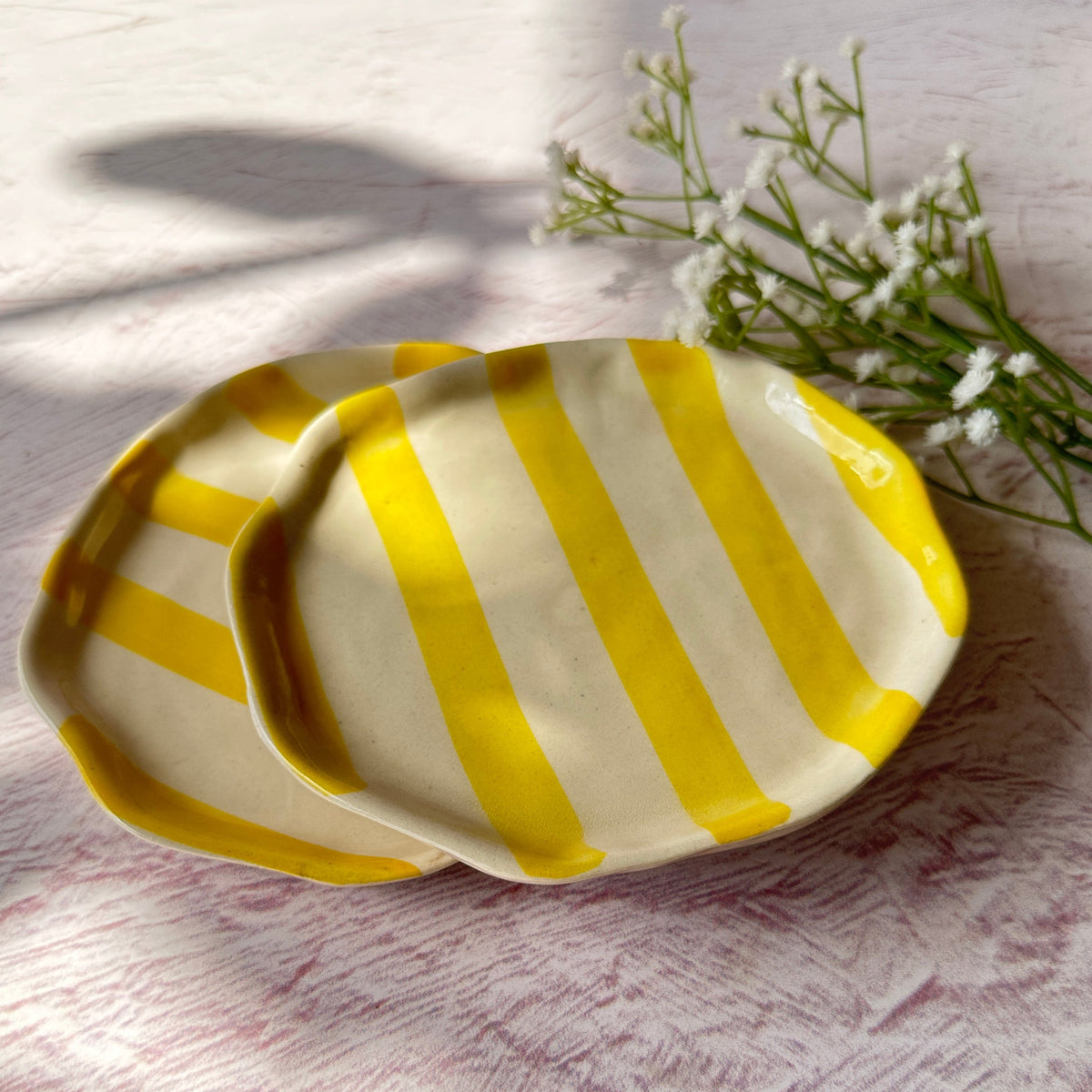 Ceramic Stripe Appetizer Plate - Yellow (Set of 2)