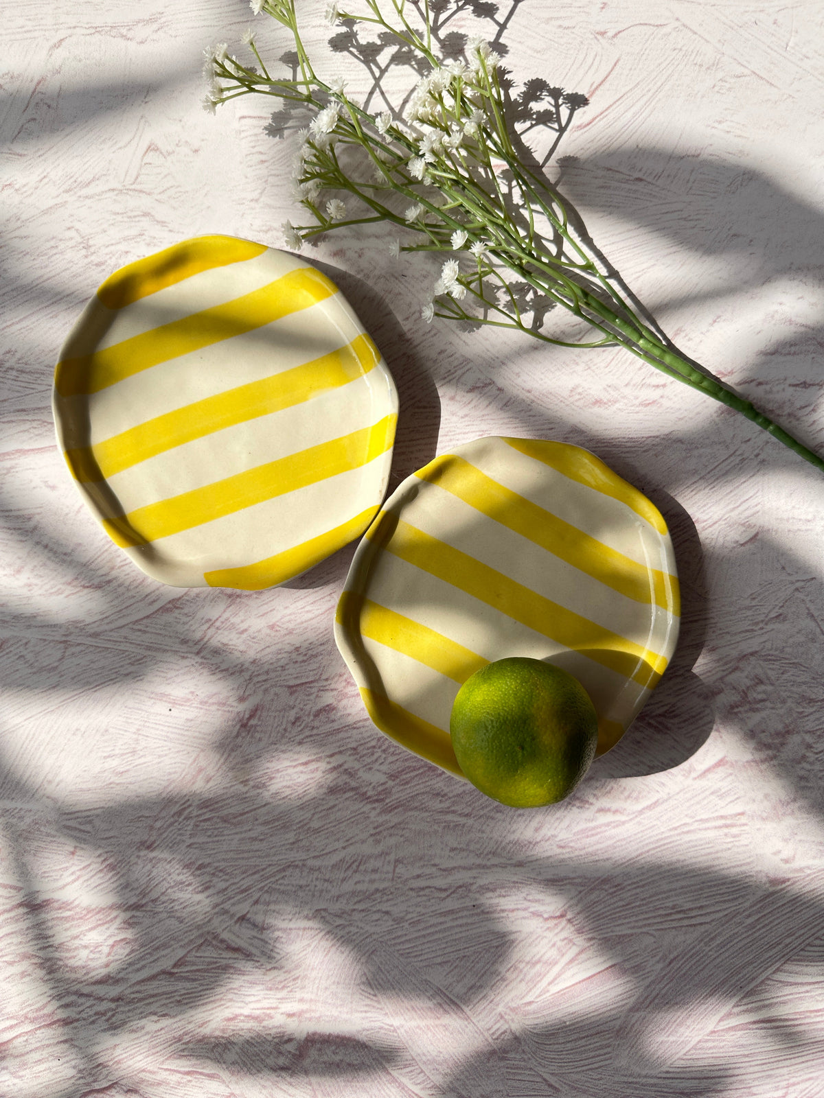 Ceramic Stripe Appetizer Plate - Yellow (Set of 2)