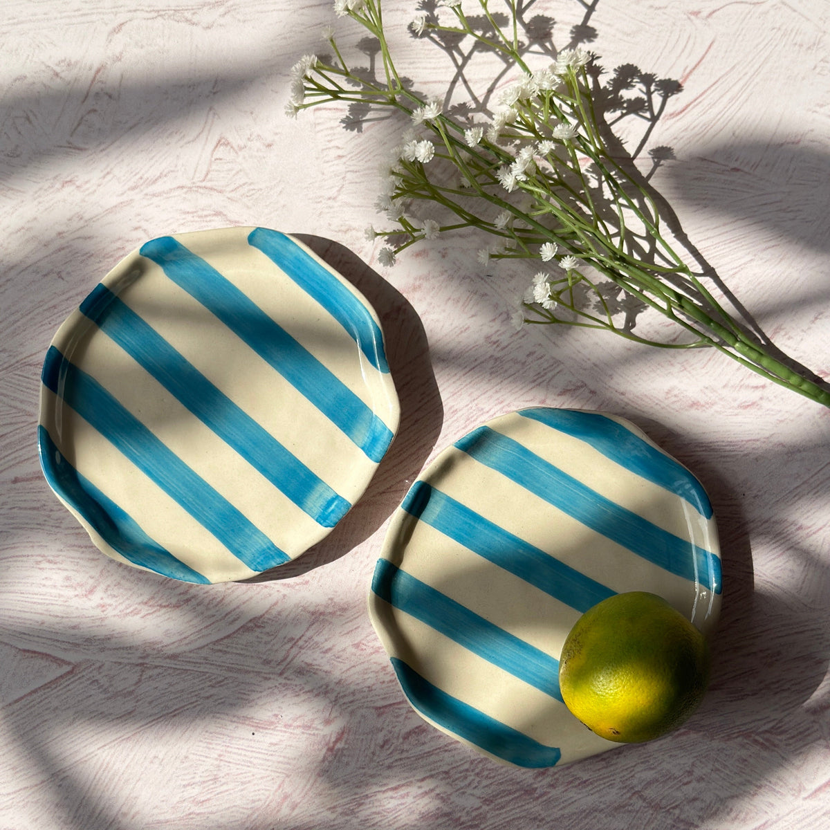 Ceramic Stripe Appetizer Plate - Aqua (Set of 2)