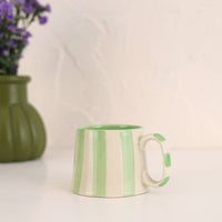 Ceramic Stripe Coffee Cup - Green (Set of 2)