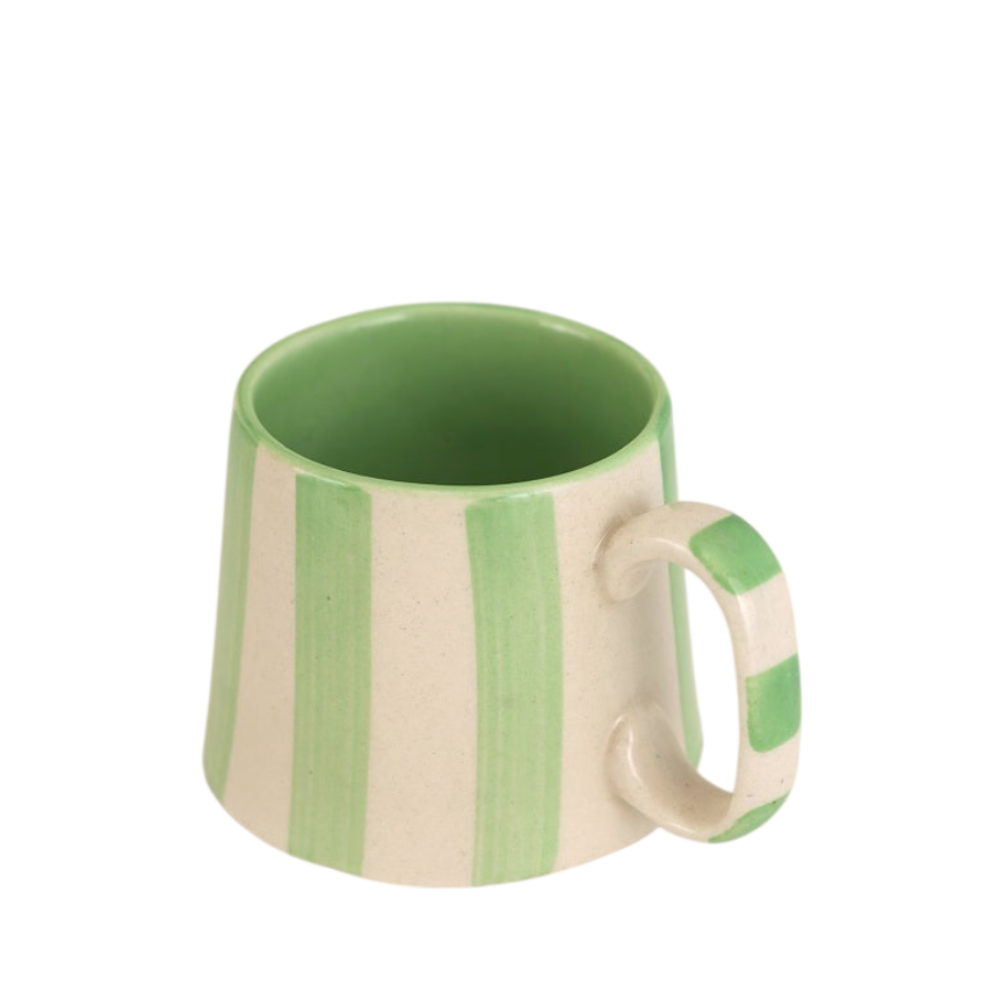 Ceramic Stripe Coffee Cup - Green (Set of 2)