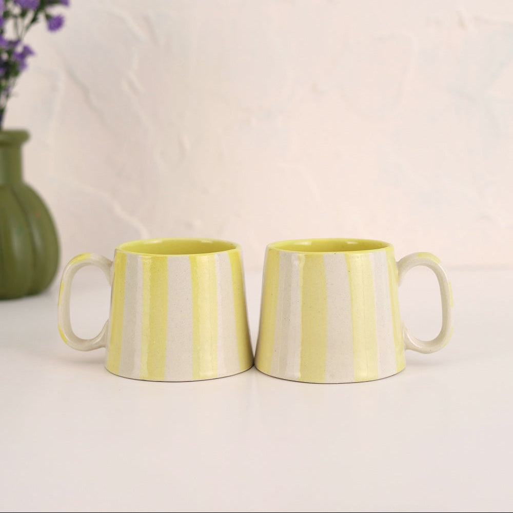 Ceramic Stripe Coffee Cup - Yellow (Set of 2)