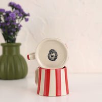 Ceramic Stripe Coffee Cup - Red (Set of 2)