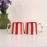 Ceramic Stripe Coffee Cup - Red (Set of 2)