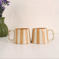 Ceramic Stripe Coffee Cup - Brown (Set of 2)
