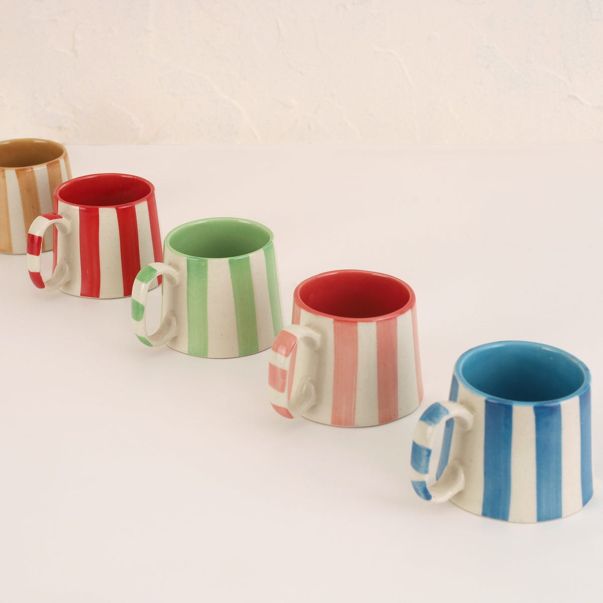 Ceramic Stripe Coffee Cup - Green (Set of 2)