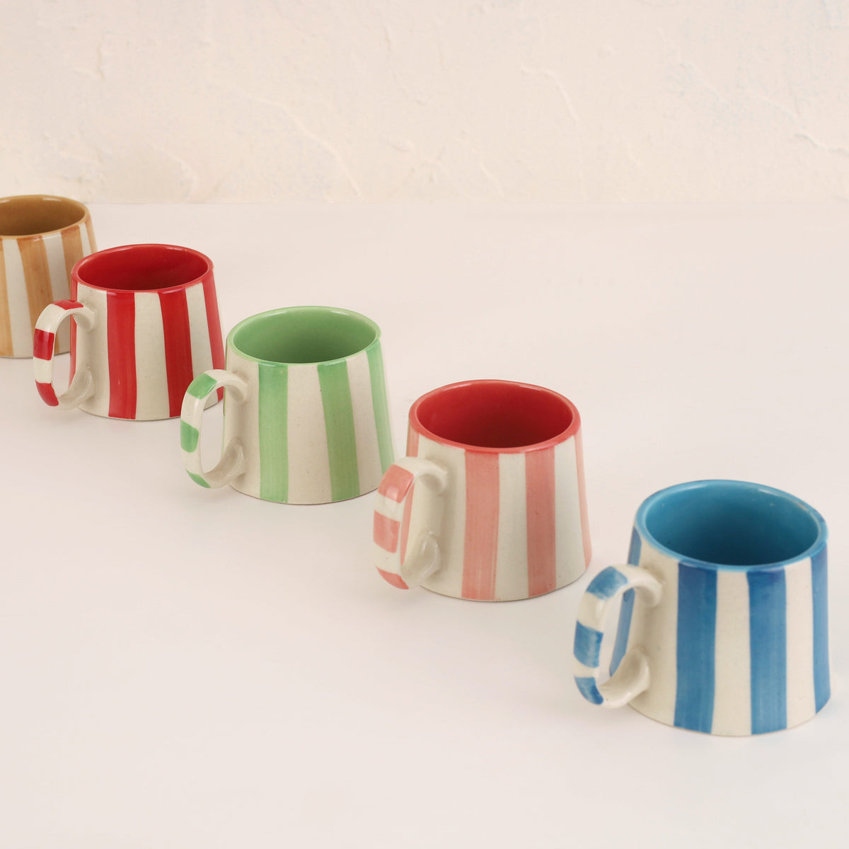 Ceramic Stripe Coffee Cup - Pink (Set of 2)