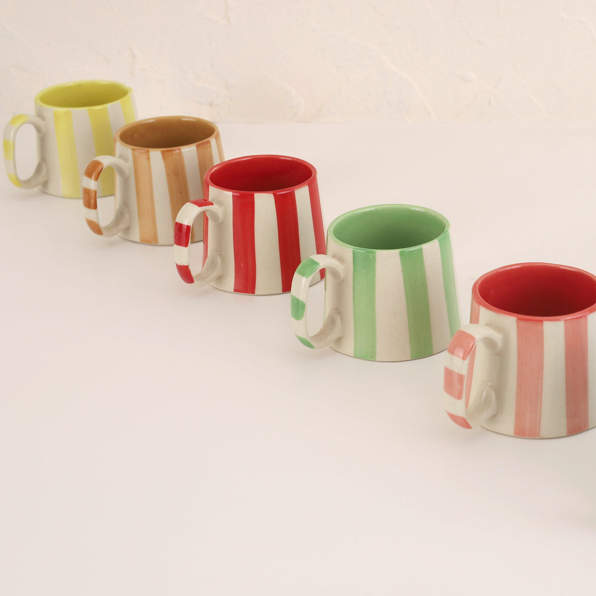 Ceramic Stripe Coffee Cup - Brown (Set of 2)