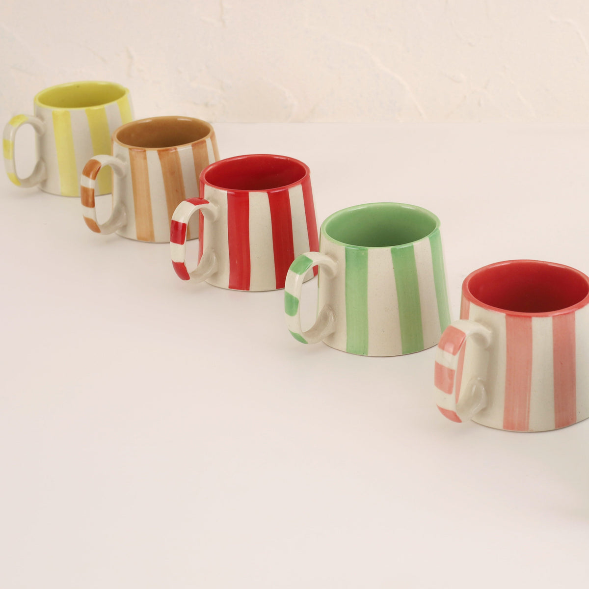 Ceramic Stripe Coffee Cup - Yellow (Set of 2)