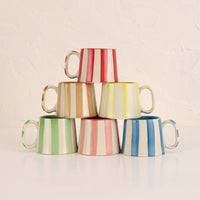 Ceramic Stripe Coffee Cup - Aqua (Set of 2)