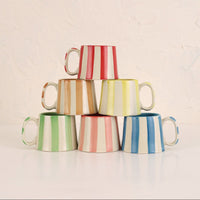 Ceramic Stripe Coffee Cup - Green (Set of 2)