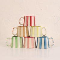 Ceramic Stripe Coffee Cup - Pink (Set of 2)