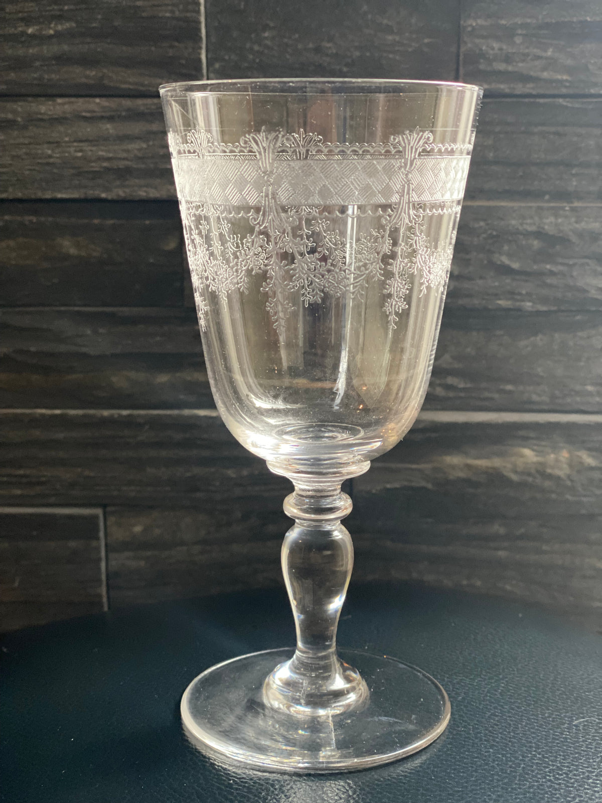 Vintage Etched White Wine Glasses Made in Germany, Set of 6