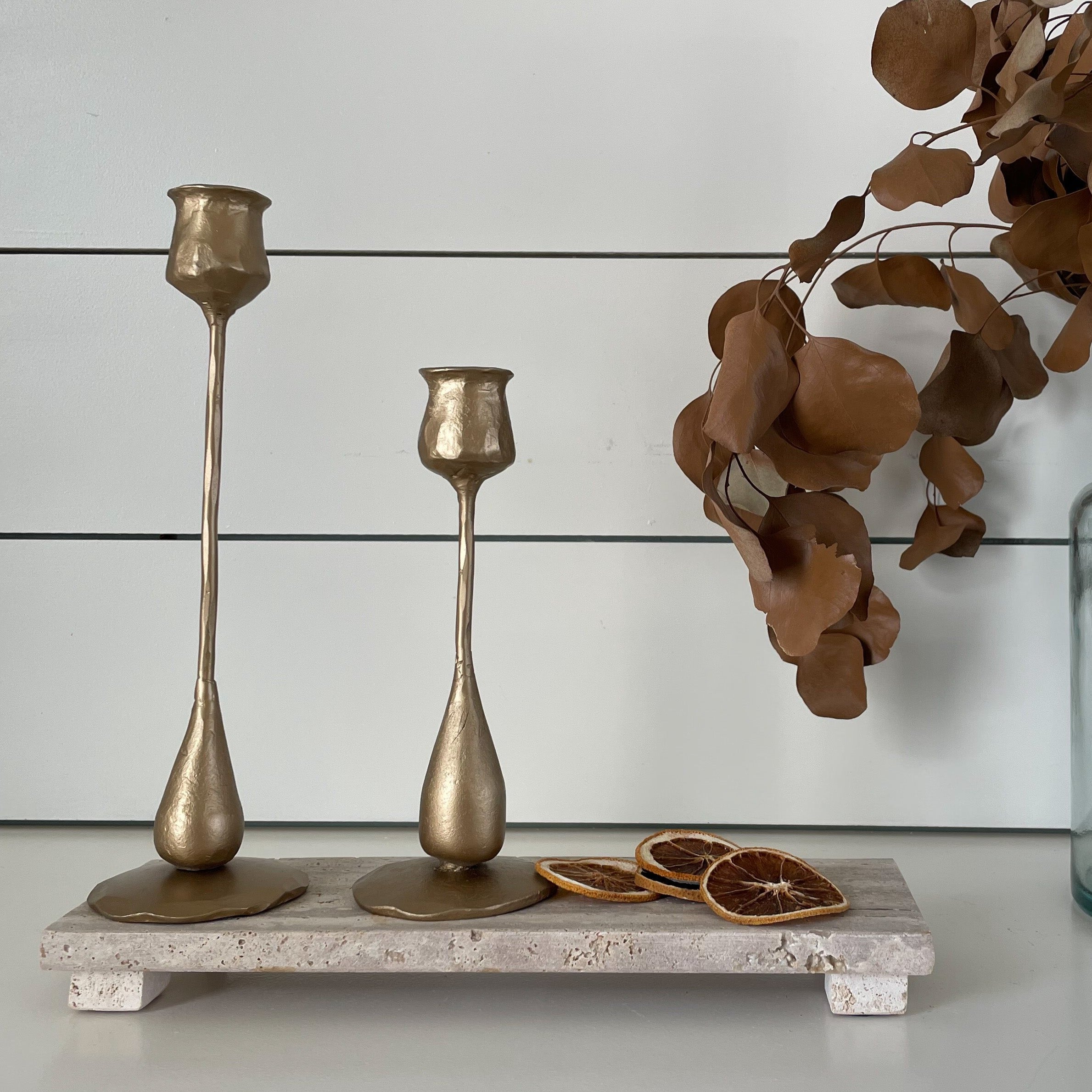 Cora Brass Taper Candle Holders, Set of 2