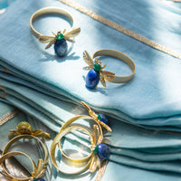 Etched Wing Bug Skinny Napkin Rings - Lapis Lazuli (Set of 4)