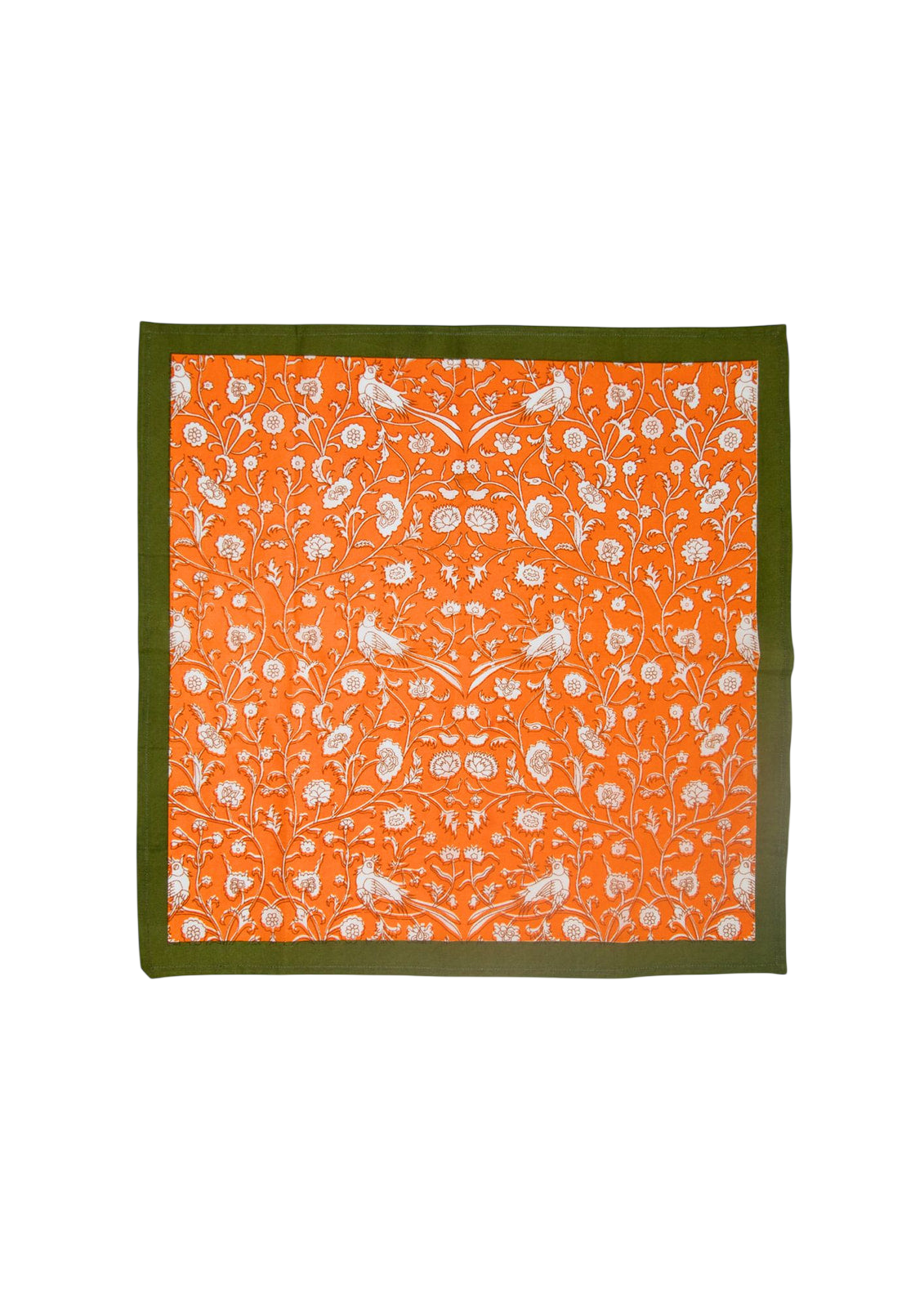 Birds of a Feather Orange Blockprint Napkins, Set of 4