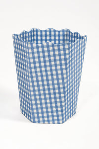 Blockprint Waste Bin / Storage Bin in Blue Gingham